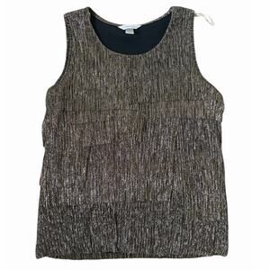 Christopher & Banks Gold Black Metallic Shimmery Holiday Tiered Tank Top Sz L